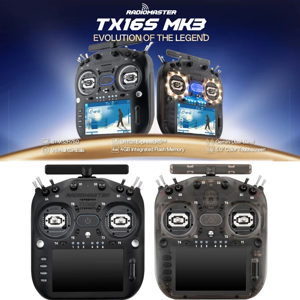 Détail des antennes Gemini-X de la radiocommande RadioMaster TX16S MK3, supportant les fréquences 2.4G et 900MHz