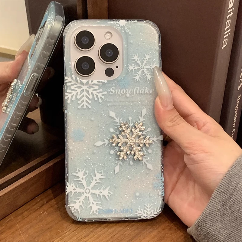 Winter Snowflake Clear Phone Case For iPhone 16 Pro Max 15 13 14 Shockproof Back Cover