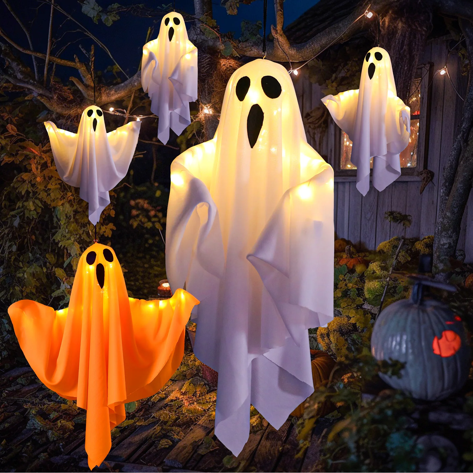 Glowing Witch Hat Ghost String Lights for Outdoor Halloween Decor