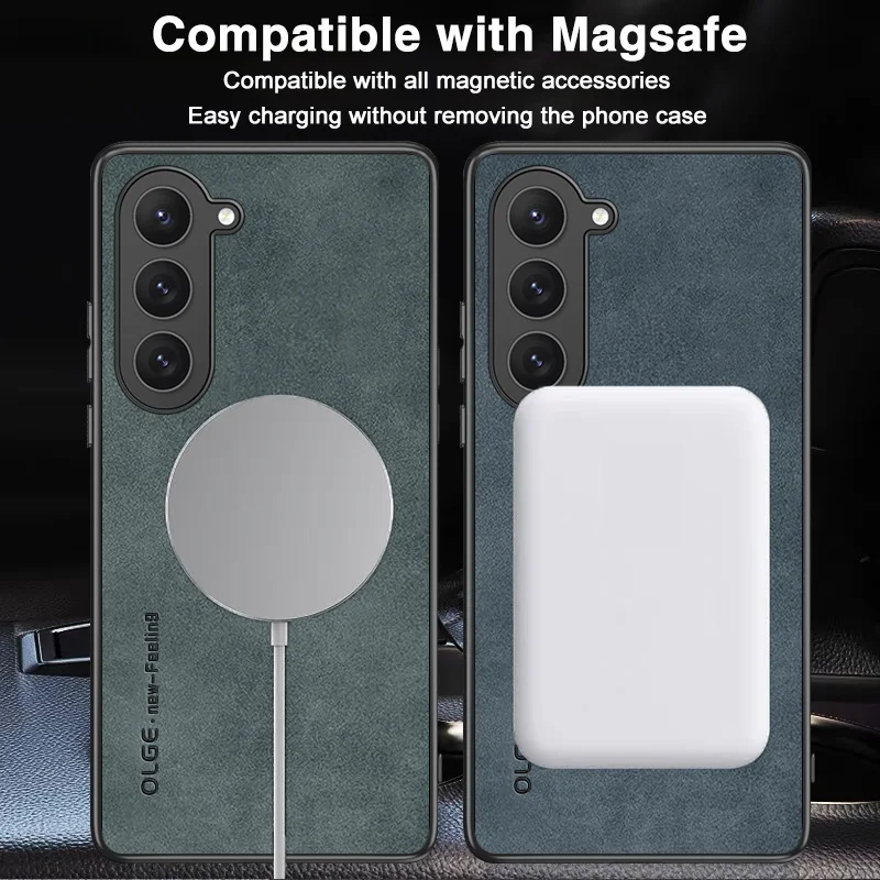Magnetic Leather Case with Wireless Charging - Luxury Soft Cover