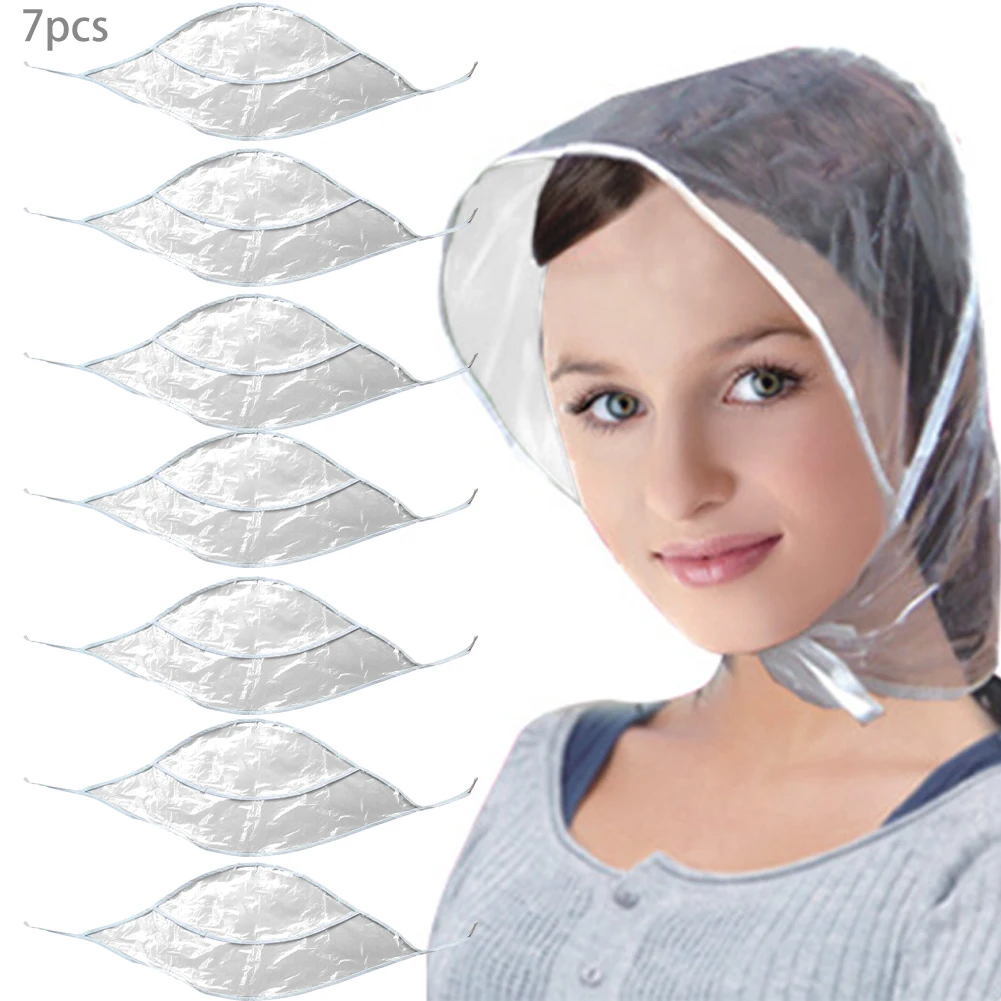 Rain Bonnet Visor Clear Waterproof Rain Scarf Protect Hairstyle Plastic Hats Women Lady Wear 7pcs waterproof rain bonnet