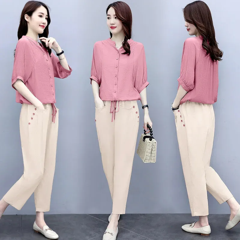 Cotton linen suit women's summer dress new Korean version loose and thin temperament foreign fashion linen two-piece set