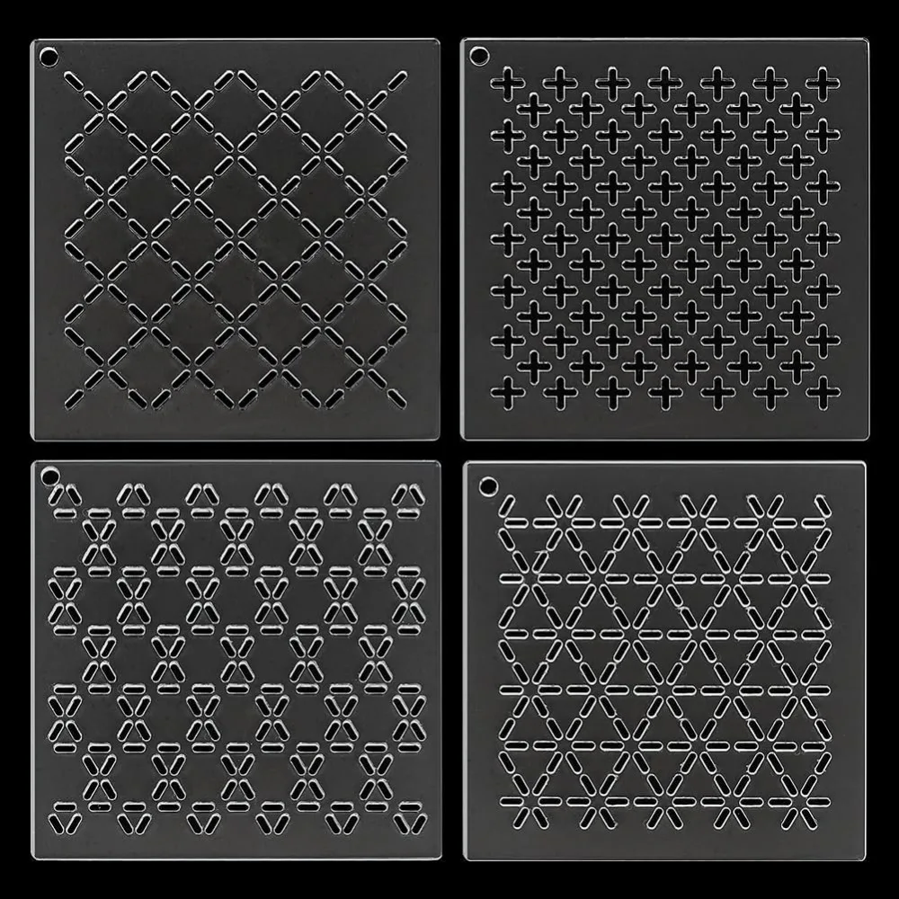 4Pcs Acrylic Sashiko Stencil Cross Embroidery Tool Drawing Line Template Hand Quilting and Embroidery 2.5mm Thick
