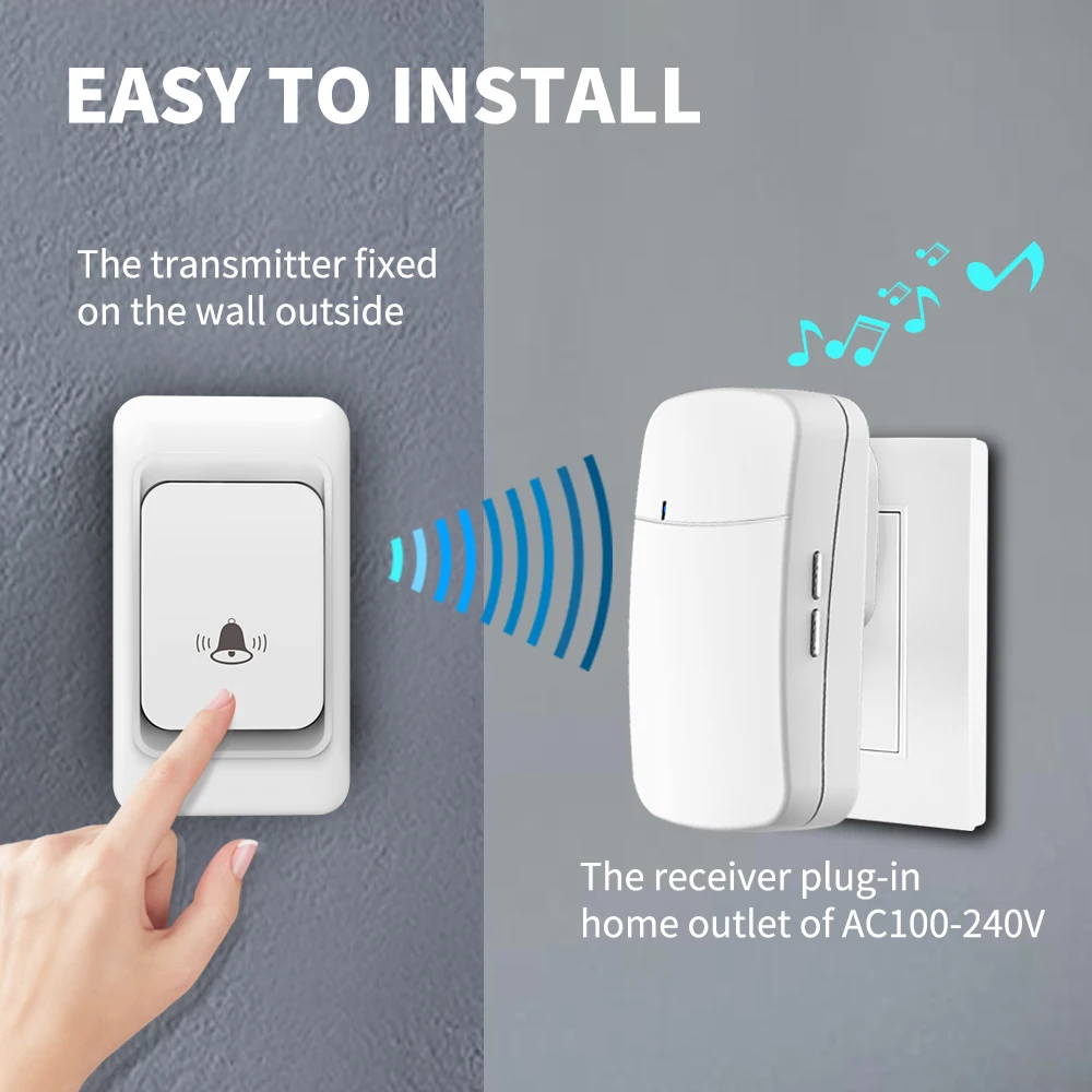  Timbre de puerta eléctrico, timbre de seguridad inalámbrico con  28 timbres IP68, impermeable, kit de timbre autoalimentado, sin batería, timbre  interior para casa (enchufe de EE. UU. Tres para tres en