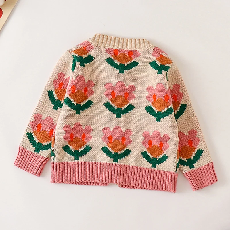 가을 겨울  여아 의류 세트, 세트 긴 소매 꽃 프린트 니트 가디건 + 점프수트 아동복