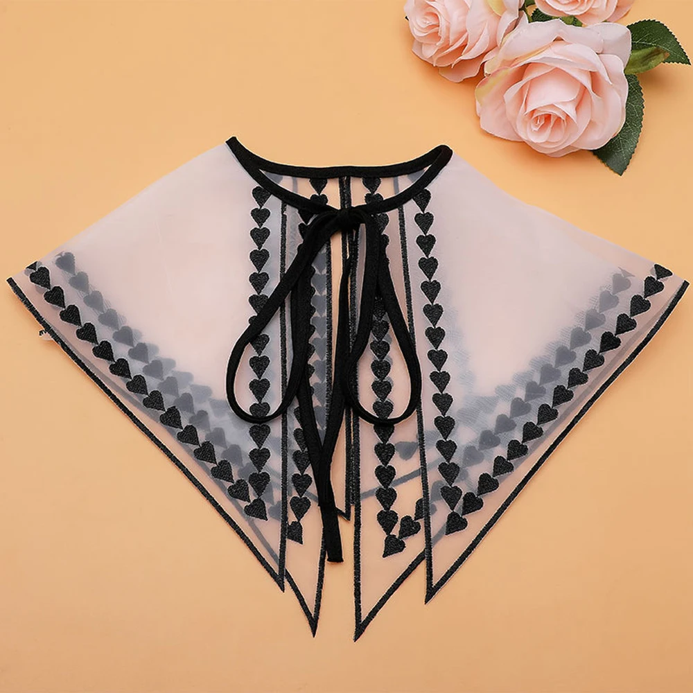 Girl Embroidered Lace Neck Collar White Chiffon Fake Collar  Vintage Palace Style Sweet Bow Tie False Collar Women Doll Collar