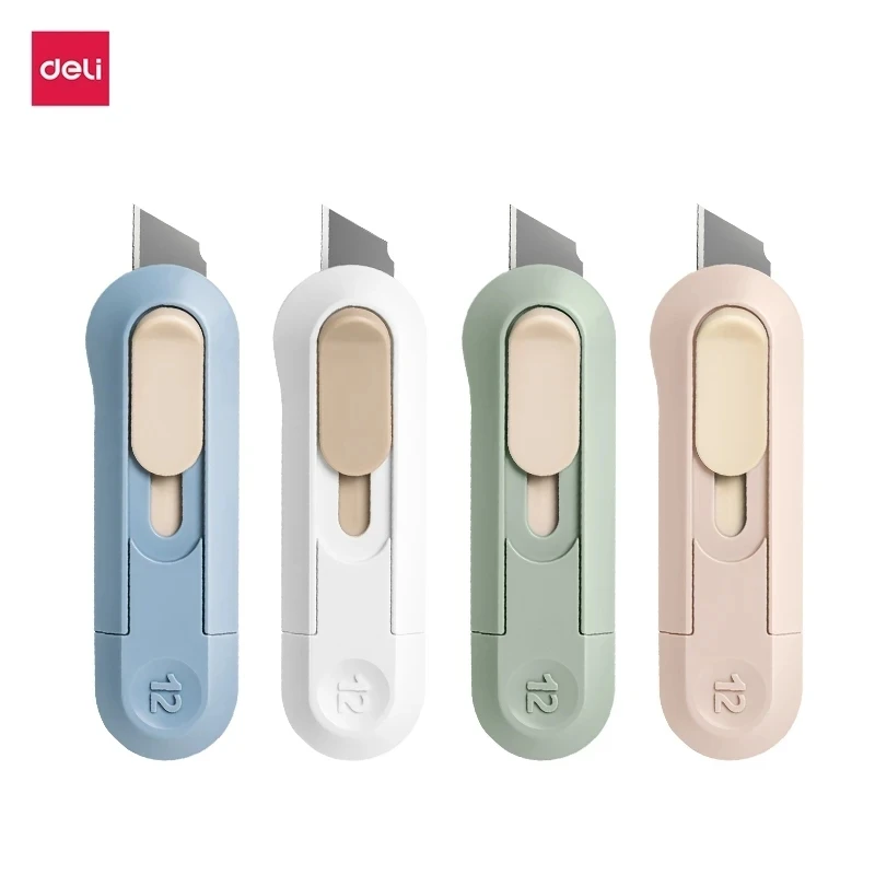 Box Cutter Deli Portable Mini Paper Cutter Quality Artwork Knife Automatic Rebound For Office and School