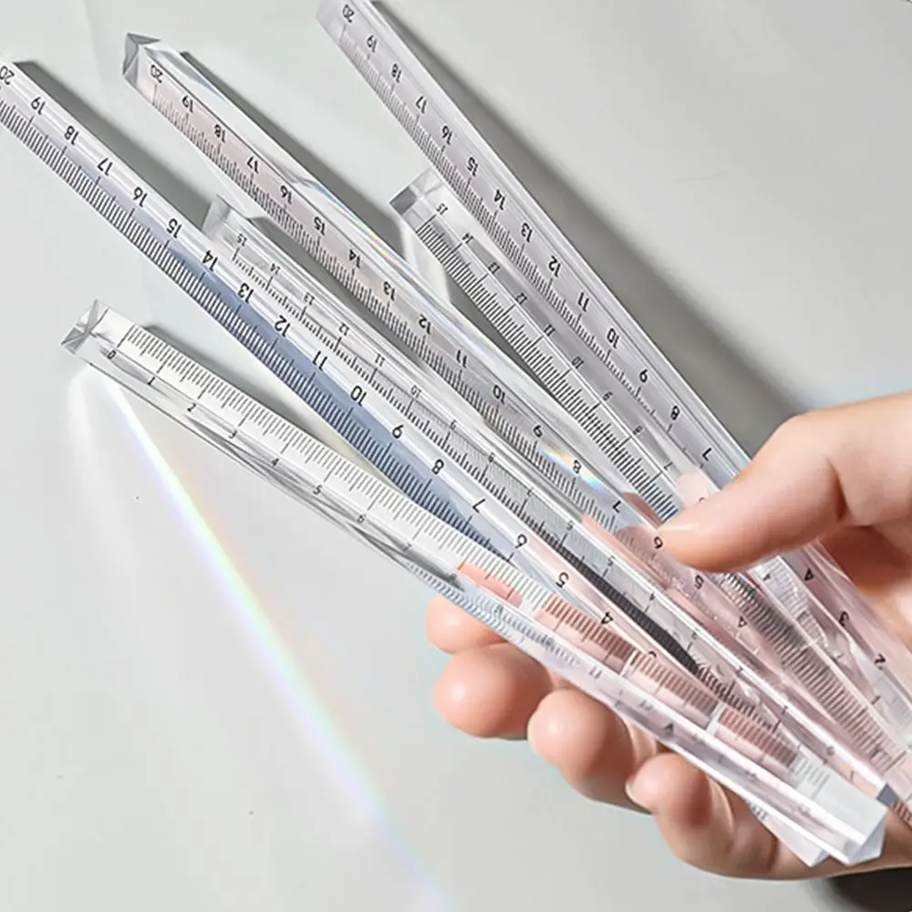 

15/20cm Scale on Both Sides Acrylic Transparent Straight Ruler Triangular Rulers Students Stationery Measuring Tools