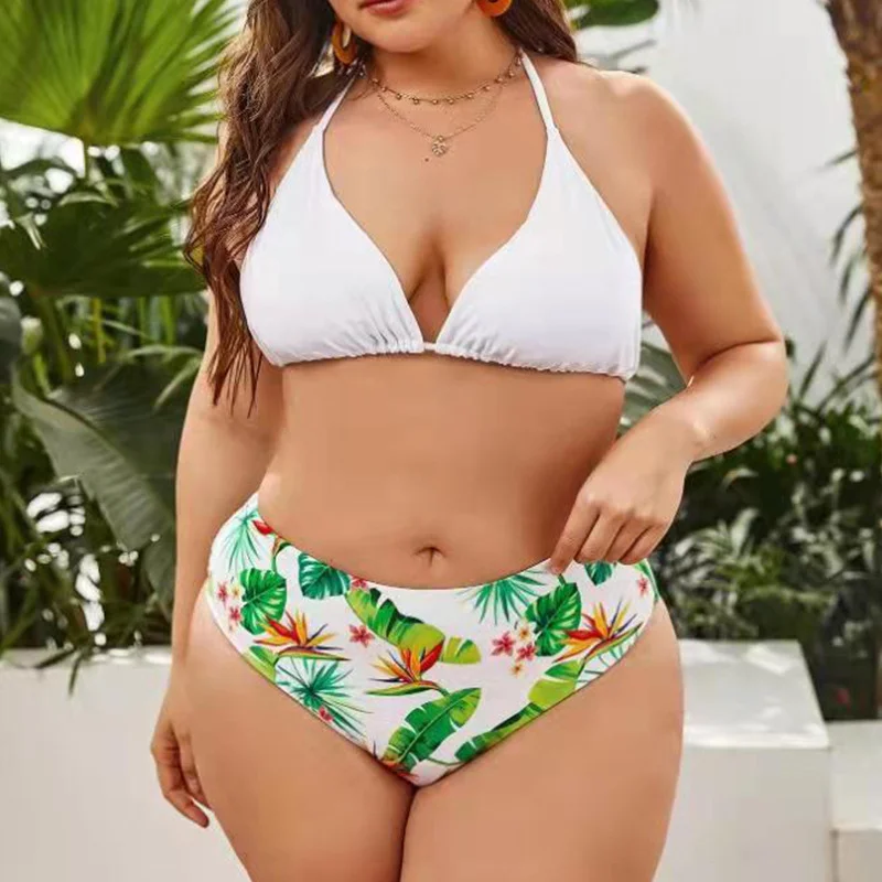 2023 Printed Bikini Set Cover Up Fat Lady Large Size 4XL Beach Swimsuit For Women Gathering Long Sleeve Three Pieces Swimwear
