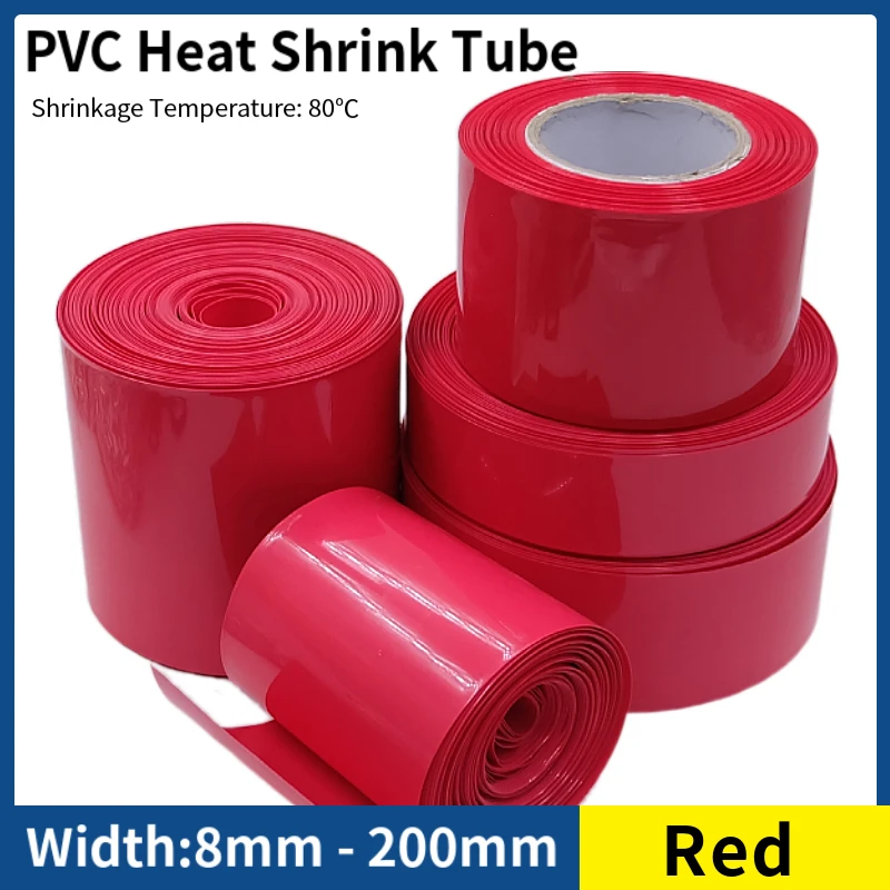 

1/5/10/20M 18650 Lipo Battery PVC Heat Shrink Tube Pack 8mm ~ 200mm Insulated Film Wrap Lithium Case Protection Cable Sleeve Red