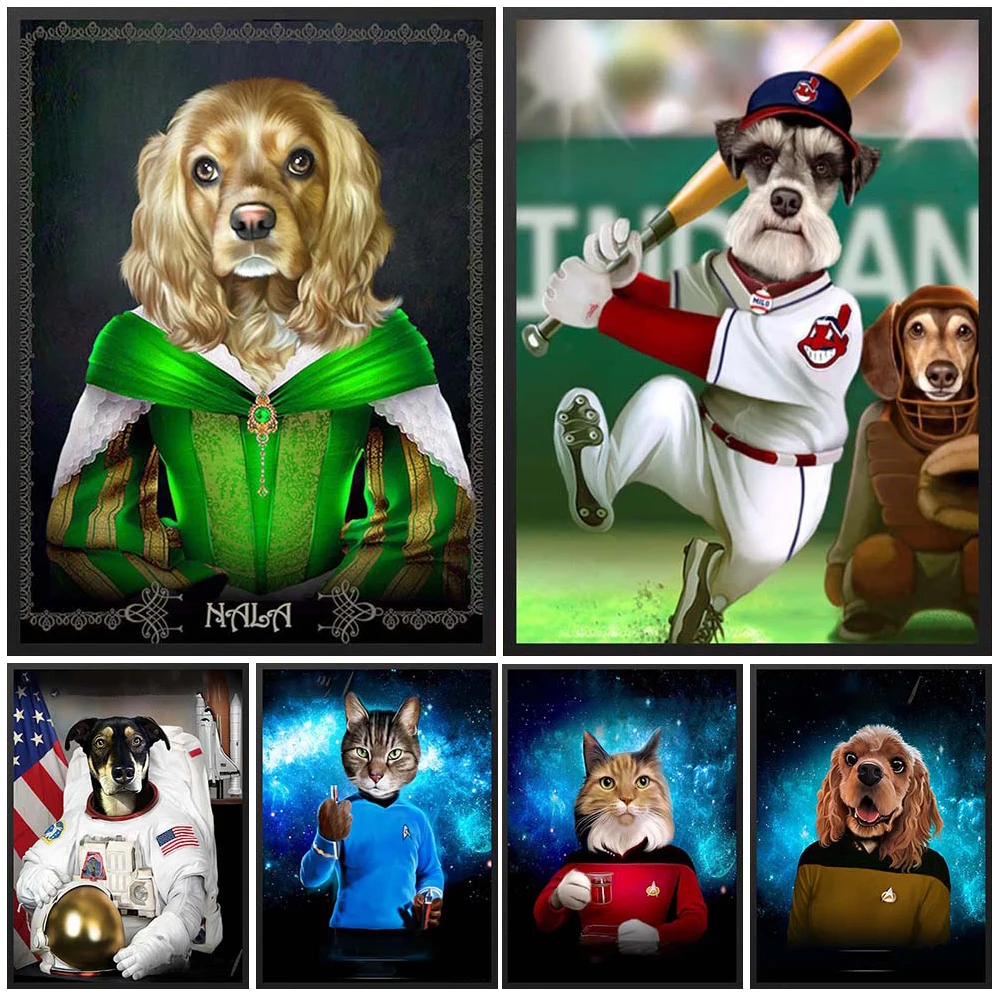 

Funny Dog Pet Cat Animals Portrait Posters Home Wall Pictures For Living Room Nordic Poster Wall Art Canvas Painting Unframed