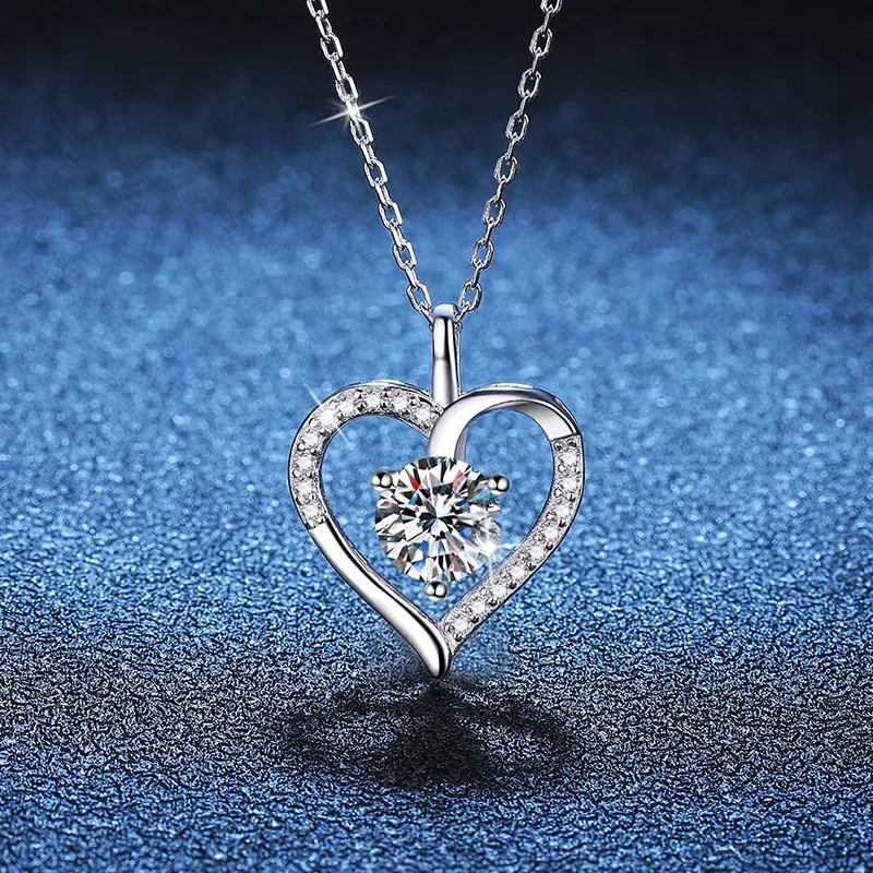 Heart Necklace 925 Sterling Silver 1ct D Color Moissanite Pendant Necklace For Women Sparkling Wedding Party Fine Jewelry