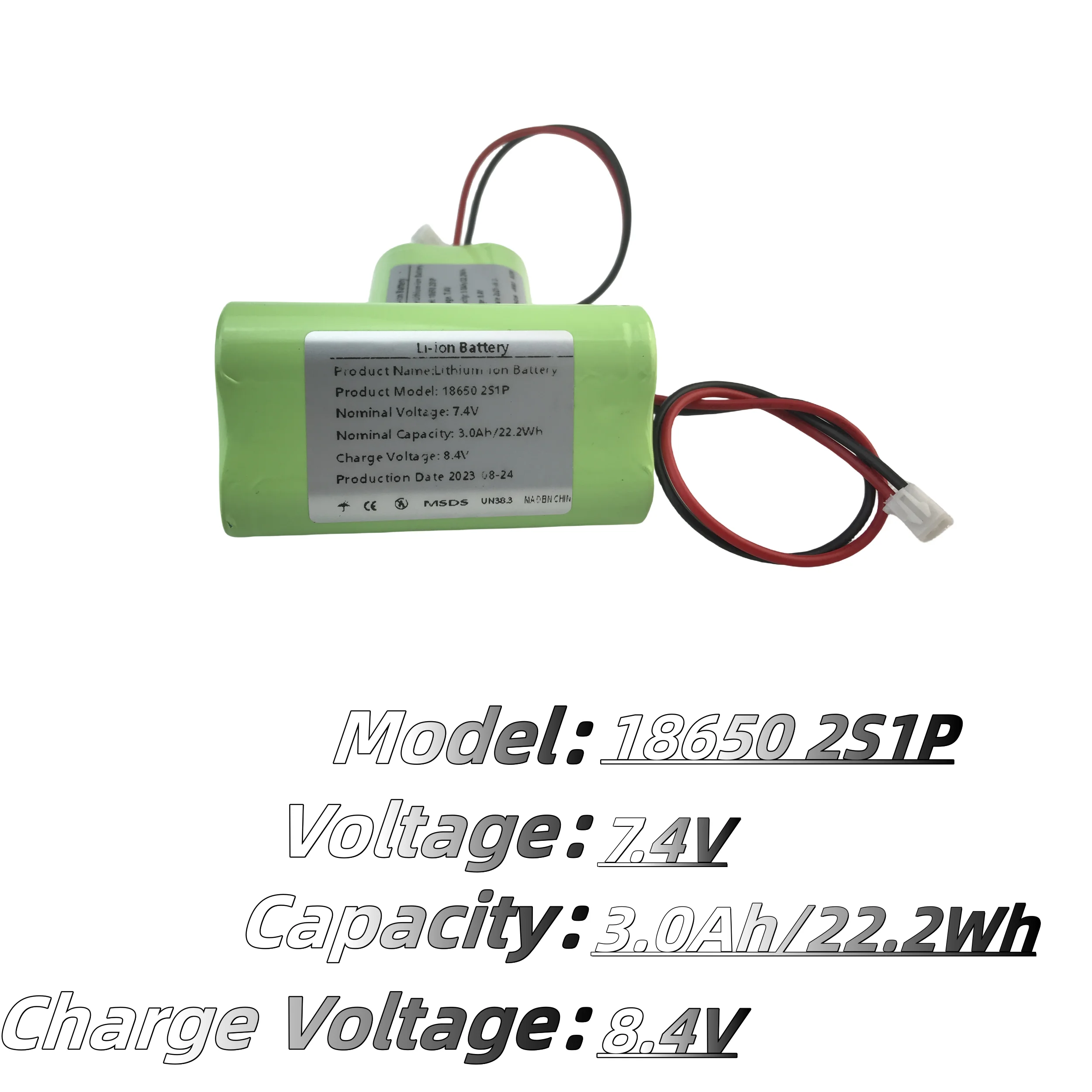 2S1P 18650 Rechargeable Li-ion Battery Pack 7.4V 300mah Suitable for Camera Electric Toy LED Lighting Backup Power