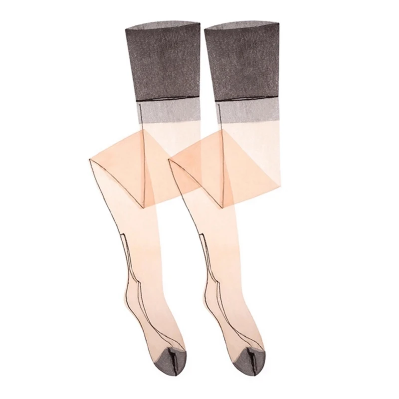 Thigh High Stockings Contrast Color Pure Nylon Non-elasticity For Garter Belt Women Sexy Ultra Thin Transparent