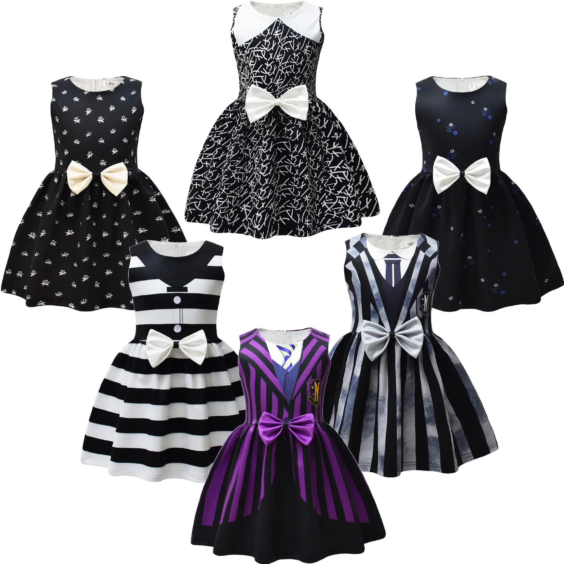 

Wednesday Addams Cosplay For Girl Costume 2023 New Vestidos For Kids Girls Sleeveless Party Dresses Carnival Costumes 3-8 Years