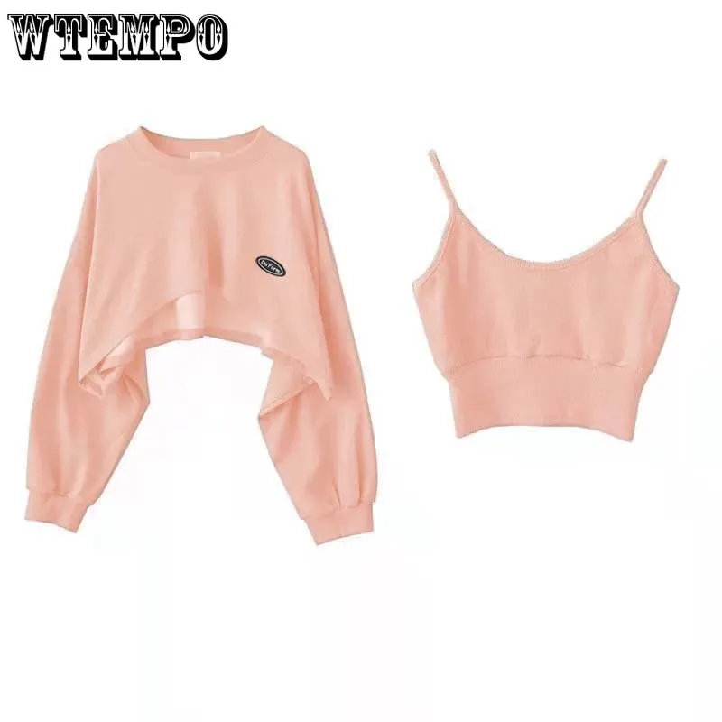 Women's Short Thin Sweatshirt Long Sleeve Crew Neck Casual Top Blouse Daily Casual Two-piece Simple Style Wholesale753_voghion.com