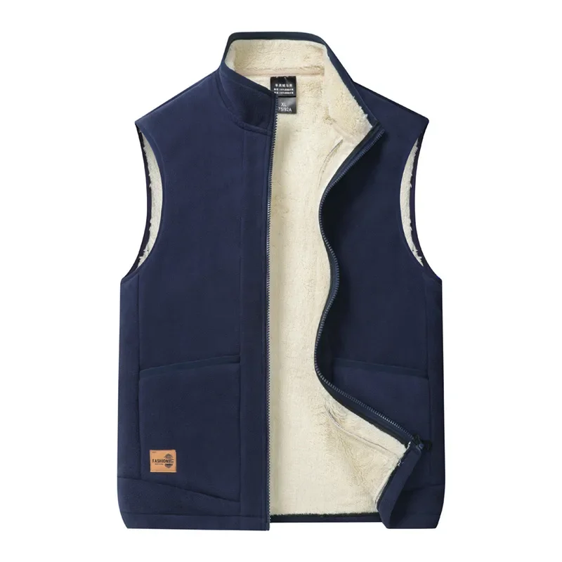Men's Autumn/Winter Warm Fleece-Lined Jacket Lambswool Vest Casual Plus Size Motorcycle Rider Jacket