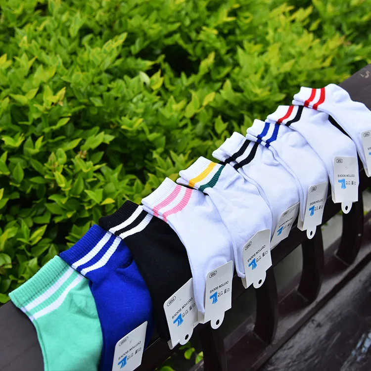 

Socks Women Spring Summer Two Bars Striped Harajuku Short Cute Crew Rainbow Cotton White Ankle Socks Calcetines Mujer Kawaii Sox