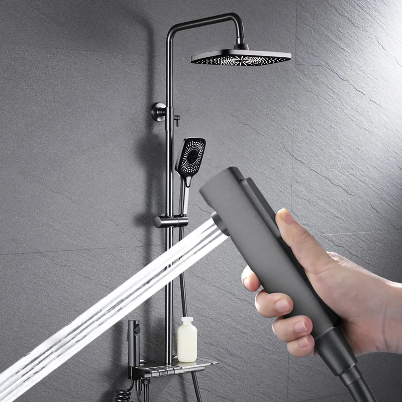 Grey Piano Bathroom Shower System Set Rainfall Gray Bathroom Shower Faucets Head Quality Brass Piano Bath Set