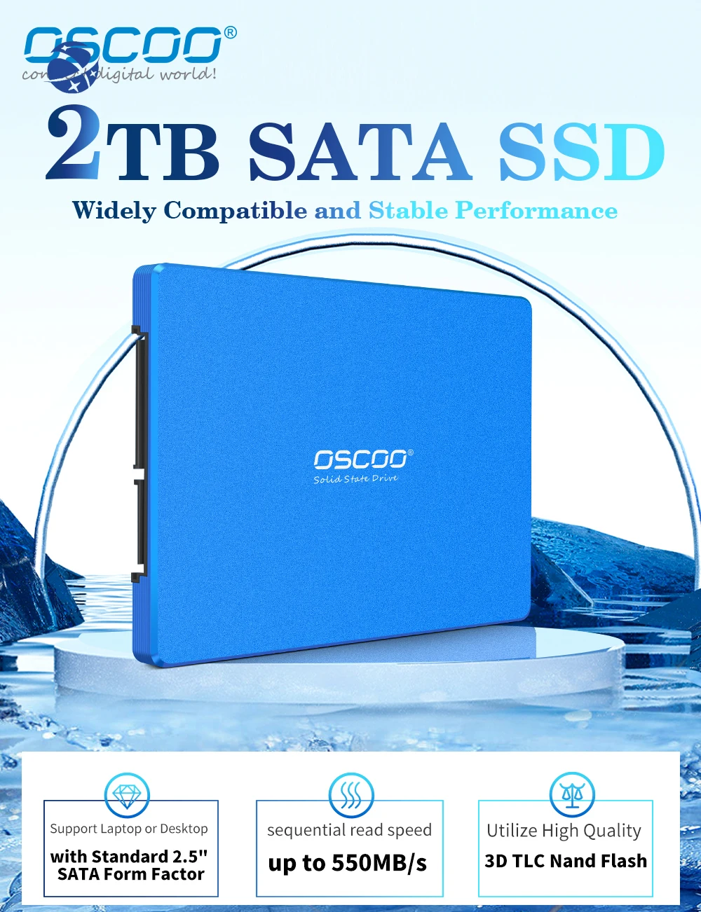 Yun Yi OSCOO SSD ϵ ̺,  ָ Ʈ ũ ϵ ̺, SATA3, 2.5 ġ Ʈ ũž PC SSD, 1TB, 2TB