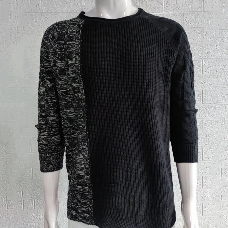 Men's Sweater 2023 Autumn And Winter New Slim Round Neck Color Matching Design Casual Large Size Sweater