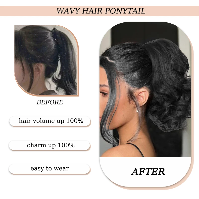 12inch Wavy Hair Ponytail Wig Synthetic Hair Extensions Claw Clip Ponytail Hairpiece with Drawstring for Women Daily Party Use