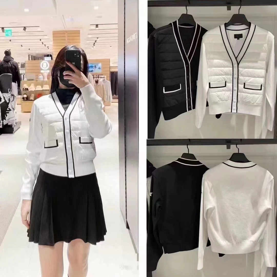 

Px осенне-зимняя новая одежда для гольфа из Южной Кореи Женская однотонная черно-белая классическая тонкая теплая пуховая куртка