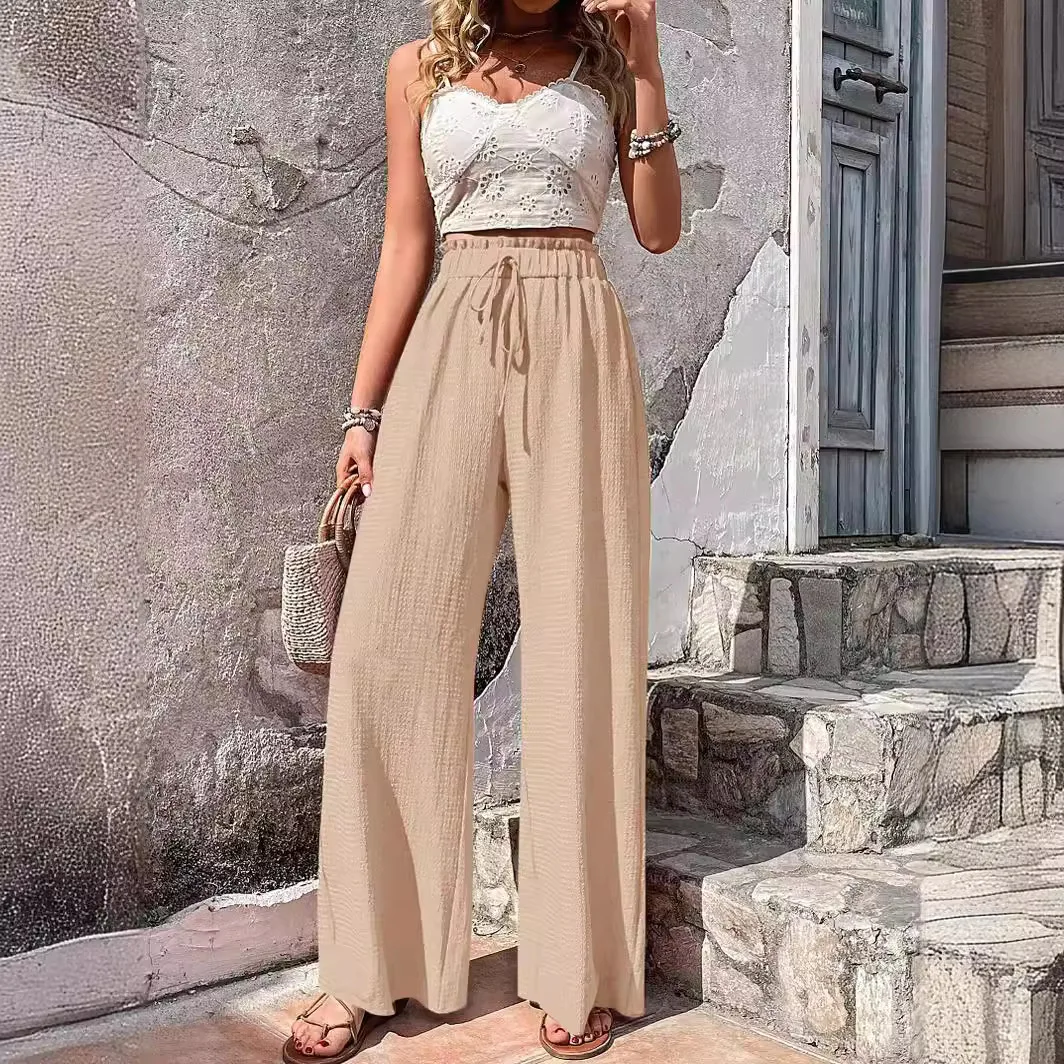 Women Summer Wide Leg Pants Casual Beachwear
