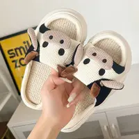 Four Season Cartoon Cow Women Linen Slippers Couples Indoor Soft Sandals Men Home Comfortable Slides Adults Cozy Non-slip Shoes - Image 2