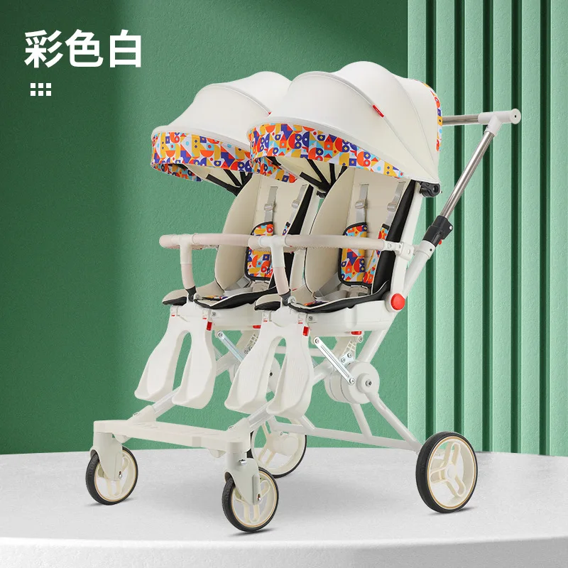 

Twin Baby Stroller Stroller Lightweight Foldable Sitting Reclining Twin Rotating Seats