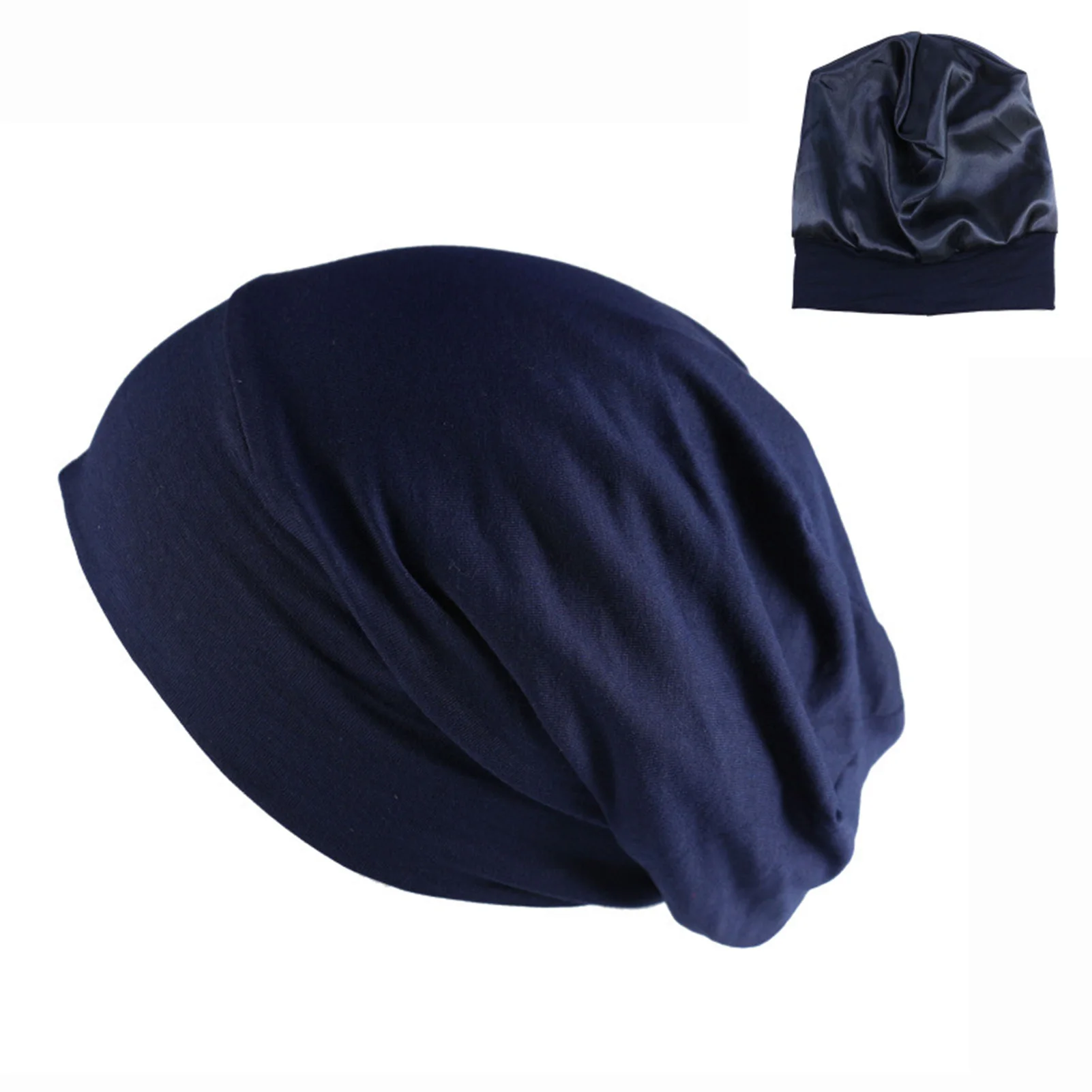 

Satin Lined Sleep Cap Adjustable Stay on All Night Hair Wrap Cover Slouchy Beanie for Curly Hair Protection