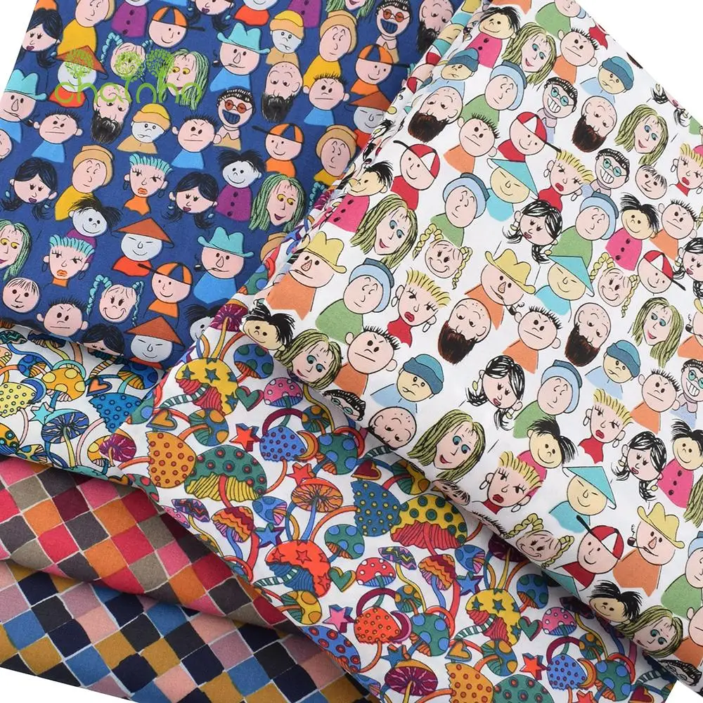 Chainho,Cartoon Series 60S Reactive Printed Plain Cotton Fabric,Poplin Material For DIY Quilting Sewing Children's Dress,Skirts