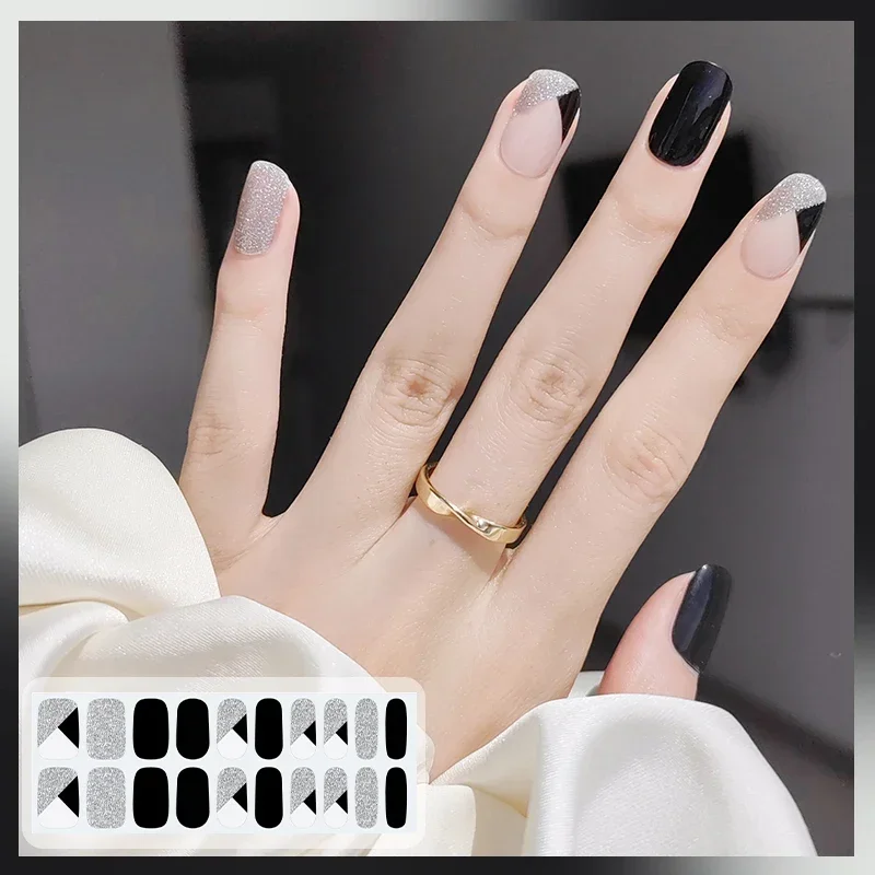 

Полупрочные наклейки для ногтей Ge, водонепроницаемые и долговечные черно-белые модные геометрические наклейки для ногтей для УФ-лампы