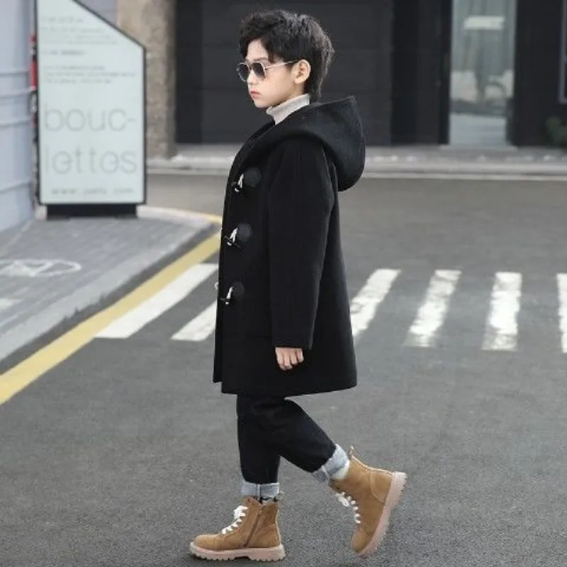 Fashion Boys Cotton Wool Hoodid Coat Jacket Outerwear Thicken Plus Velvet Winter Autumn Childrens Clothing 5-14Years