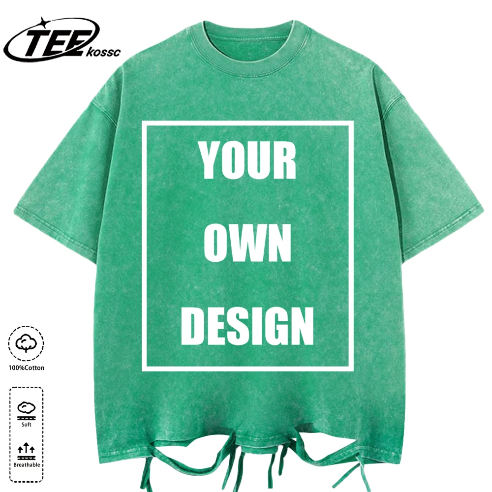 Custom Your Logo Print Summer Cool Snow Wash T-Shirt Cotton Casual Loose Short Sleeve Fashion Retro Tee Soft Couple Streetwear
