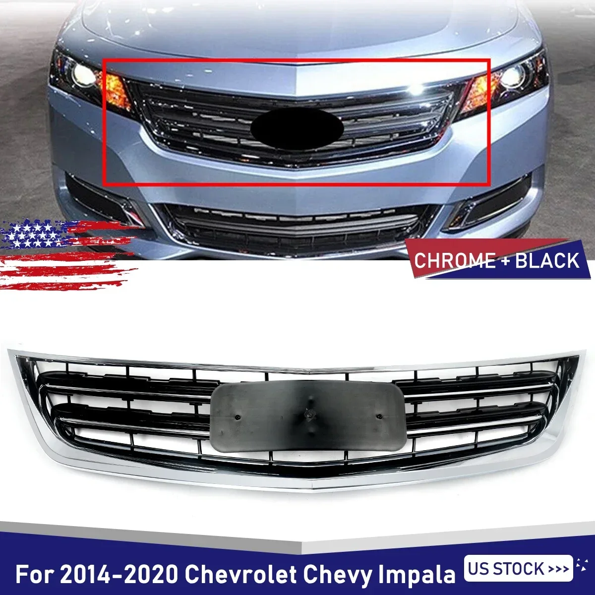 

Для Chevy Chevrolet Impala LT LS передний бампер Верхняя решетка радиатора хромированная 2014-2020 автозапчасти