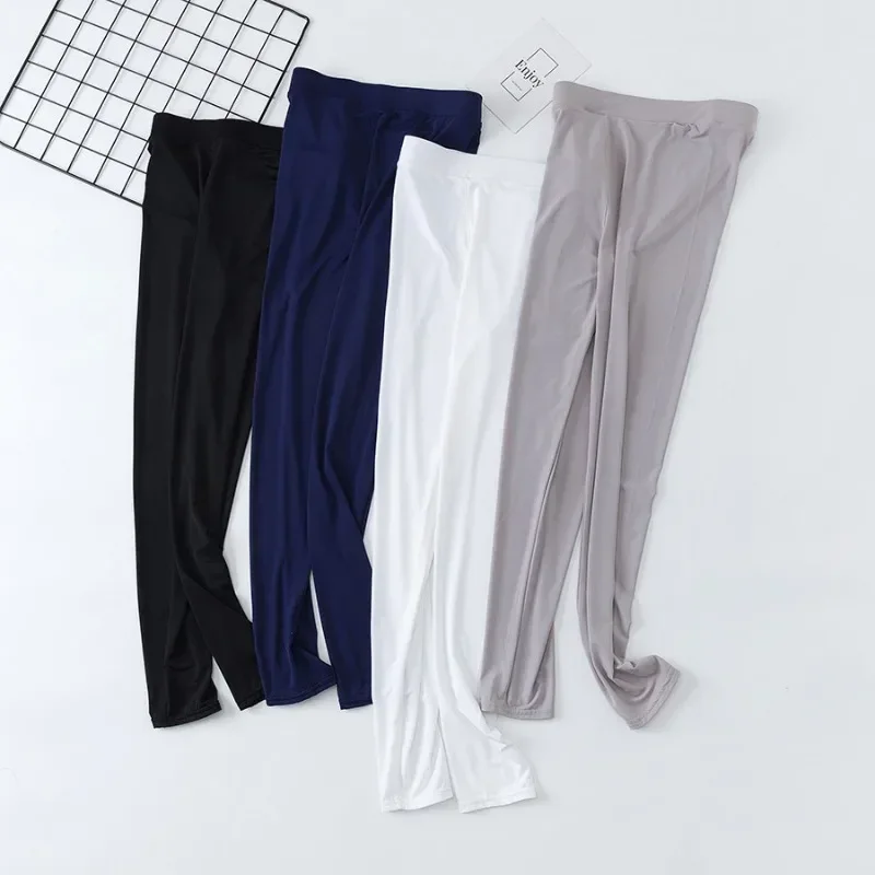 Summer Ice Silk Leggings Women Nylon Thin Style Leggings High Waist Stretchy Pencil Pants Sports Casul Big Size Leggings 2