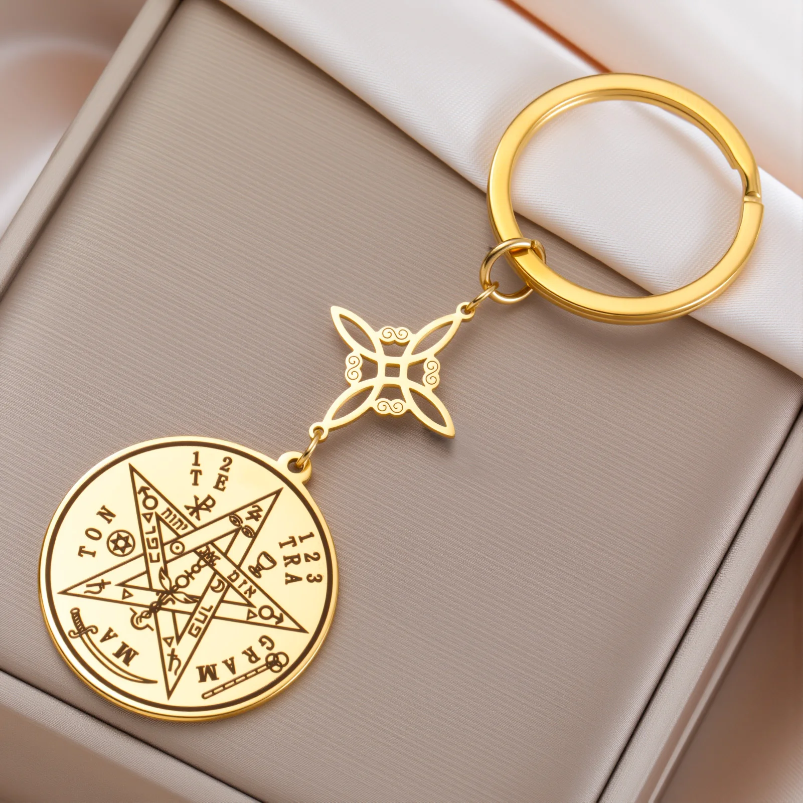 Sipuris Hexenknoten Pentagramm Tetragrammaton Anhänger Schlüsselanhänger Edelstahl Doppelter Schutz Schmuck Hochzeitsgeschenke Großhandel