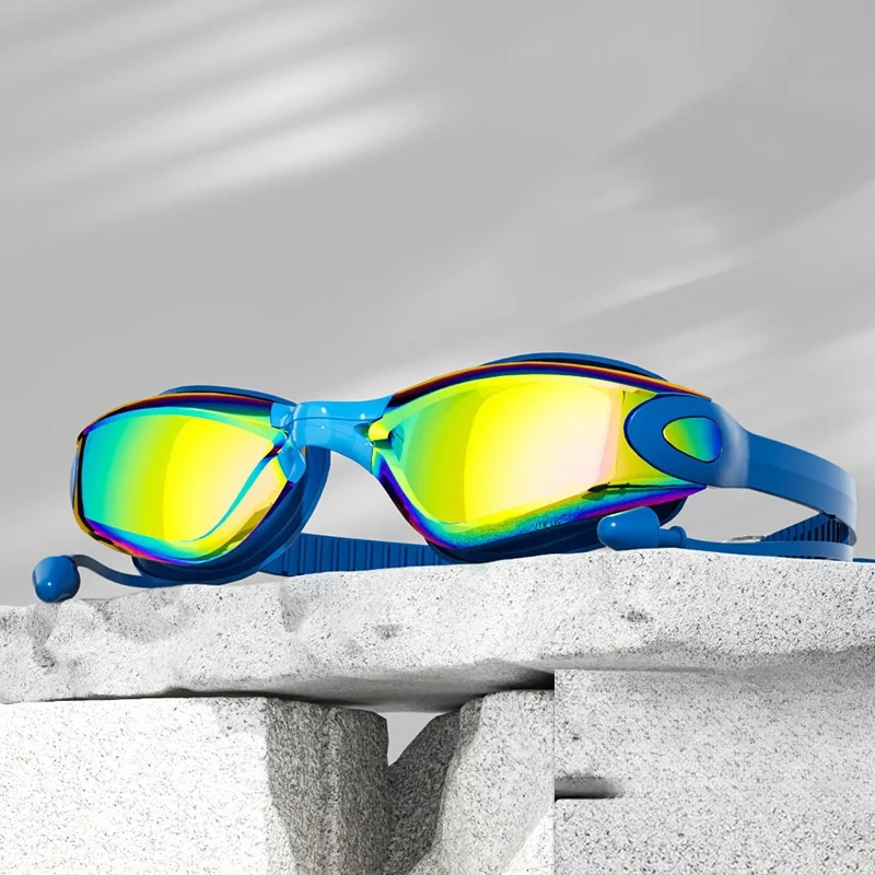 Professional Swimming Goggles with Earplugs Adult Anti-fog UV Protection Lens Men Women Waterproof Adjustable Silicone Glasses