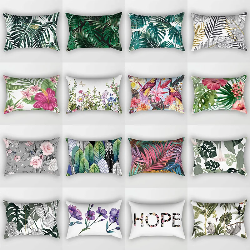 

Hot Sale Tropical Flowers and Plants Lovely Monkey Pillow Covers Beauty Pattern Short Plush Rectangle Small Pillow Cases