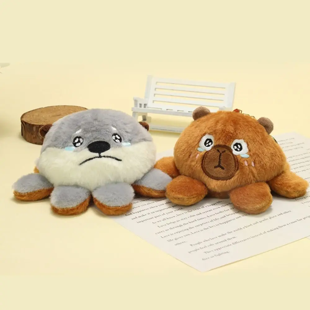 Double-Sided Capybara Keychain Fluffy Flipable Flipped Capybara Keychain Cosplay Ins Cartoon Capybara Doll Pendant