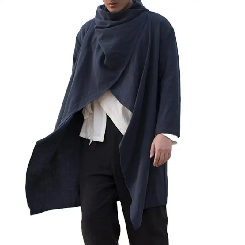 Men's Trench Cape Cotton and Linen Autumn and Winter Long Sleeved