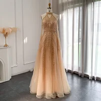 Luxury Dubai Blue Evening Dresses with Cape Sleeves Elegant Silver Gray Gold Women Wedding Party Gown In Stock SCZ071 1