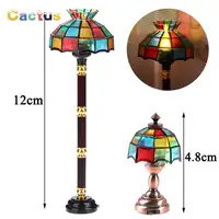 1:12 Dollhouse Retro European Style Mini LED Lamp Double-head Flower Ceiling Light Lamp Live Room Standing Lamp (with Battery) 1
