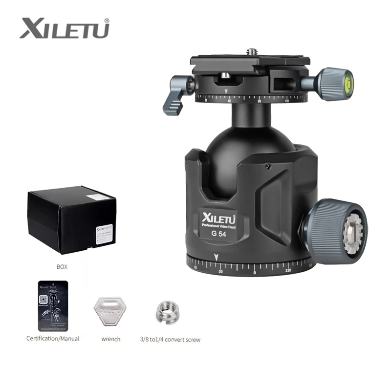 XILETU G54 Professional Low Center of Gravity Ball Head Telephoto Double Panoramic Tripod Ballhead for SLR Camera Telephoto Lens