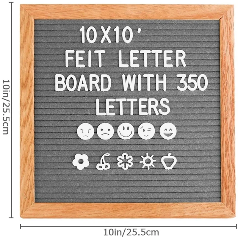 Square Felt Letterboard with Drawstring Bag, Oak Wood Message Board, 460 Plastic Letters Easel, Home Decor, 10x10 Inch, 1Pc