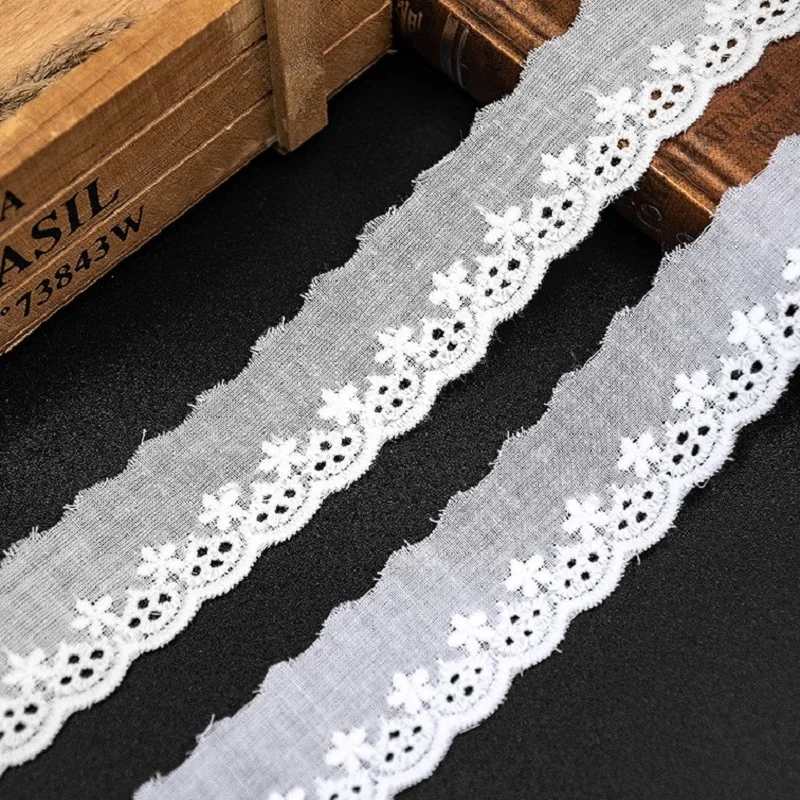 5 Yards/Lot 2,7 cm Breite 100 % Baumwolltuch Stickerei Weiß Beige Spitzenbesatz DIY Spitzenstoff – Detail 1
