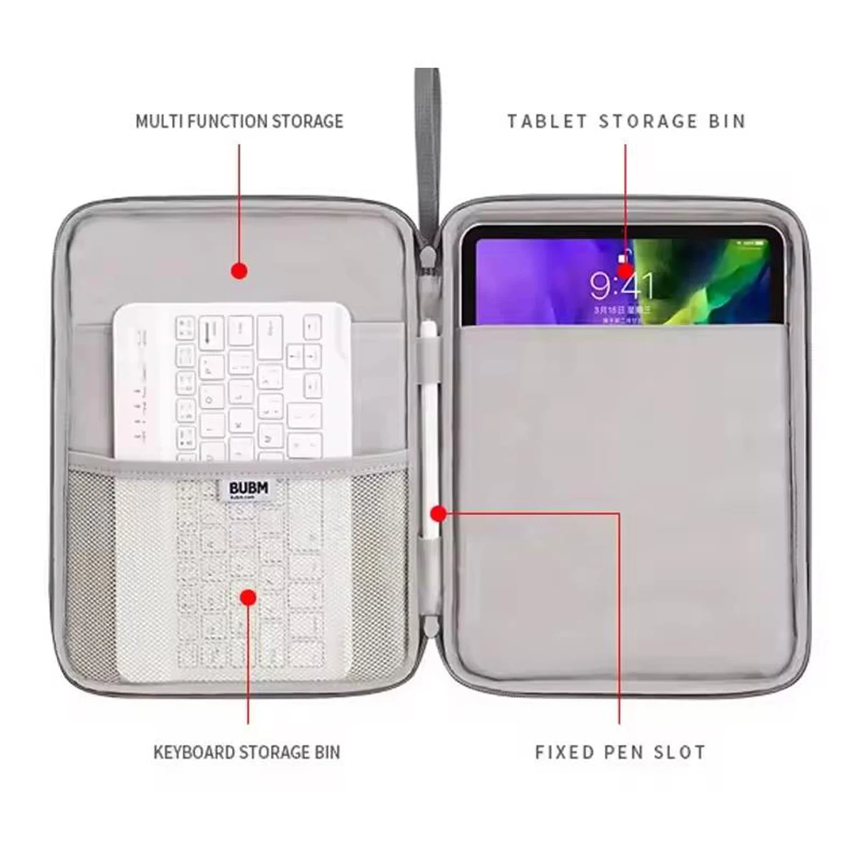 Shockproof Tablet Sleeve Bag and Handbag with Multi Pockets, 12.9 Inch Cover