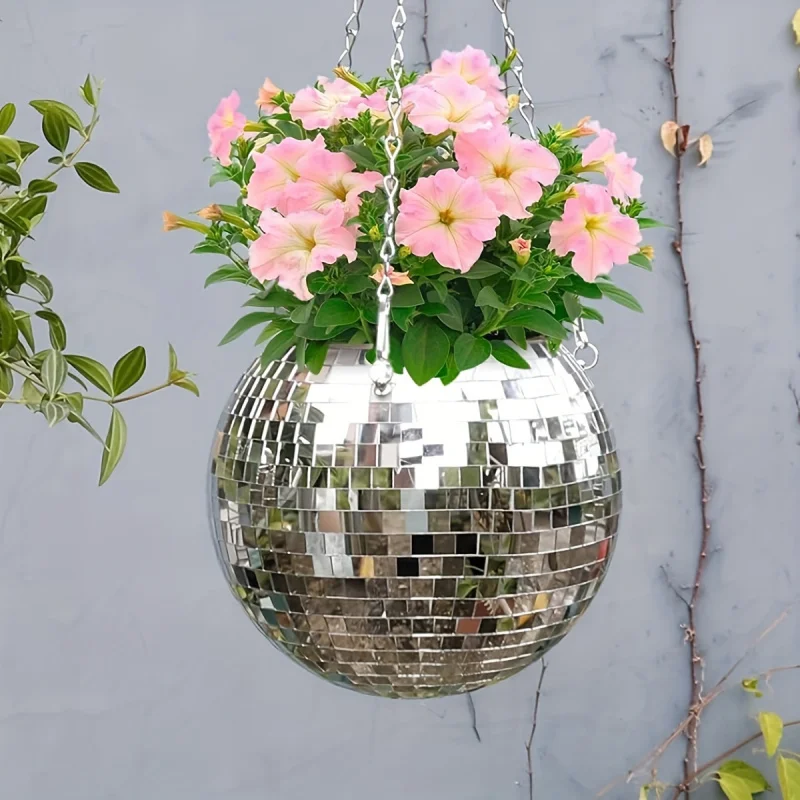 Unique Handcrafted Bohemian-Inspired Hanging Disco Mirror Ball Planter-Self-Watering Space-Saving Stylish Home Decor for 1pc flower pot plant pot