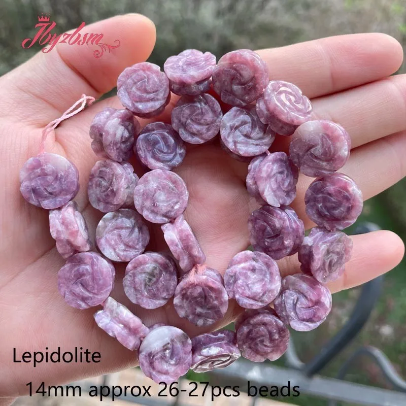 14mm Lapis Lepidolite Flower Bead Necklace Women Free Shipping
